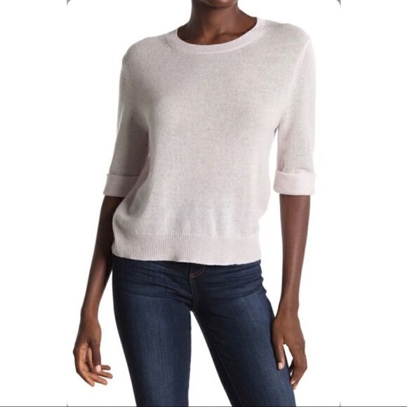 360 Cashmere Moselle 3/4 Sleeve Crew Neck Sweater in Tutu Pink - Picture 1 of 6